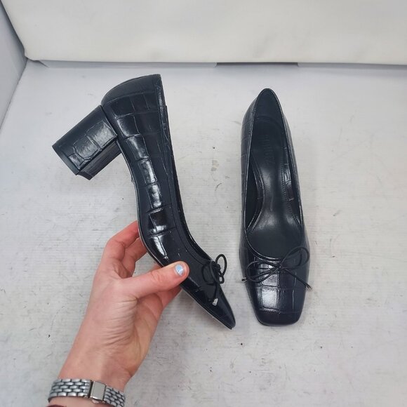 SCHUTZ Shoes - Schutz Black Arissa Leather Bow Croc Pump